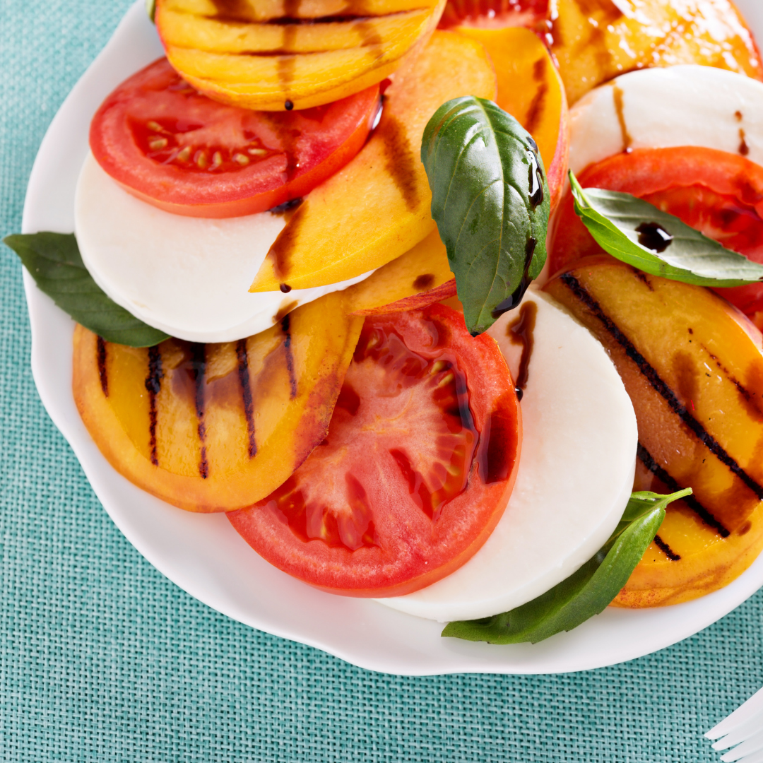 macro-friendly chopped peach caprese salad