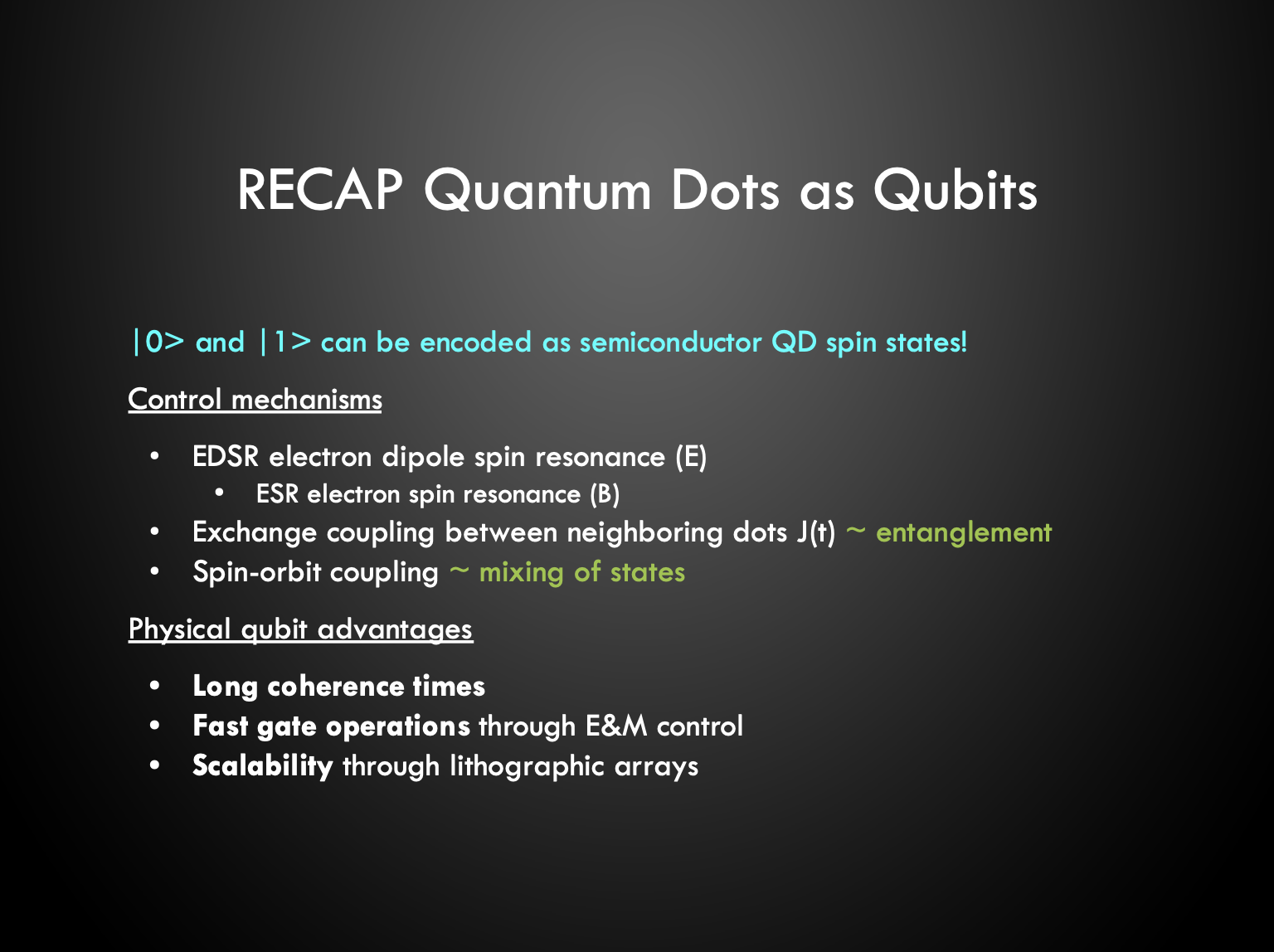 Presentation: Quantum Dots Make Good Qubits
