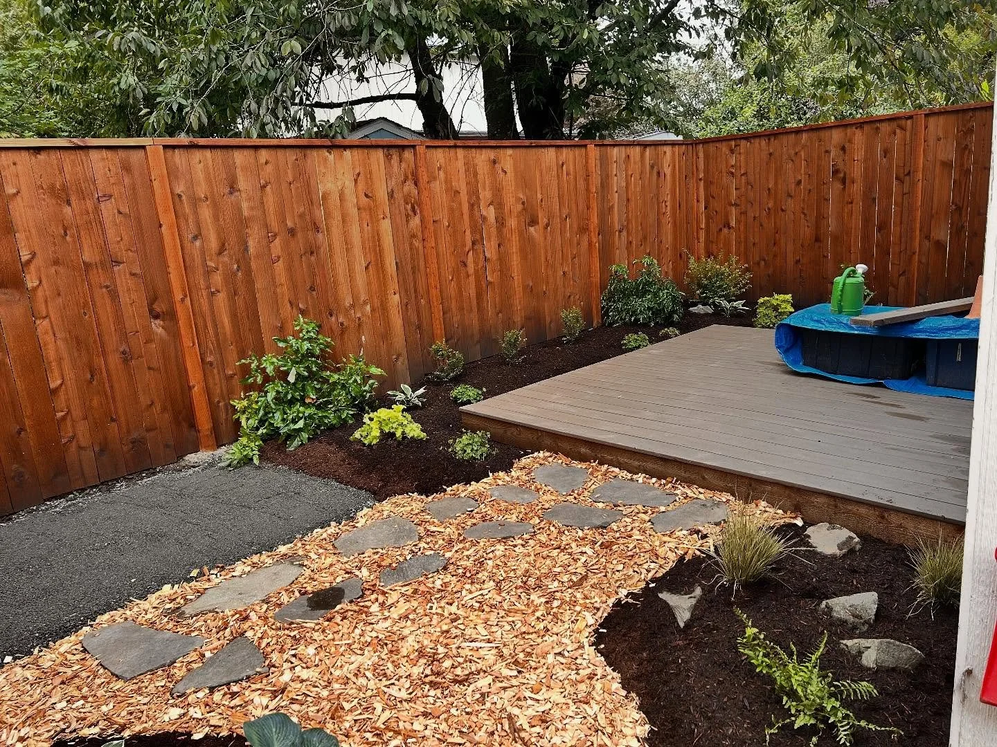 Just a straight forward day project for a budding gardener and her soon-to-arrive shed. 
•
With a design on the fly approach and a little pre-planning, this tiny back yard and long side paths turned out nice!
•
Still, you’d be surpris
