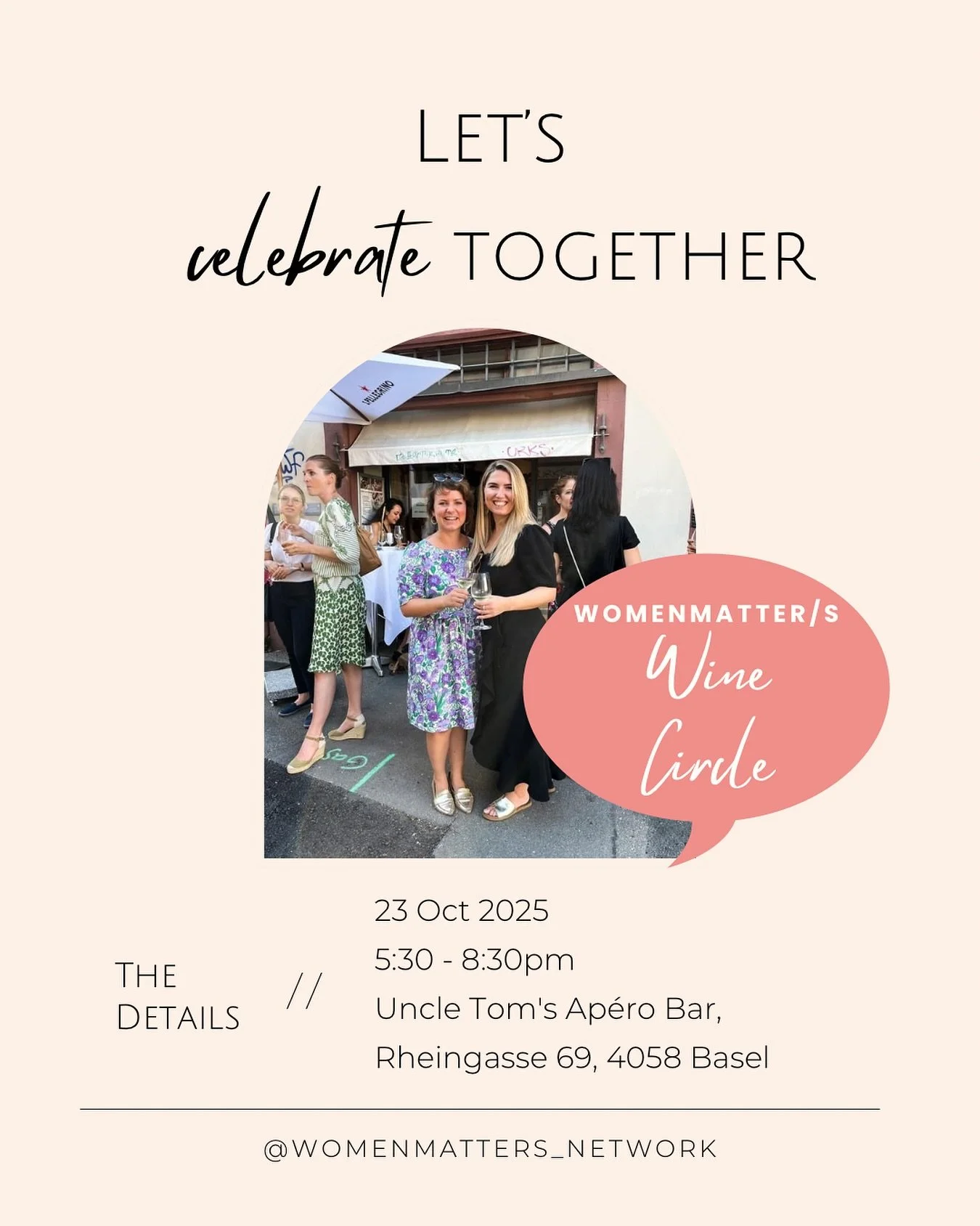 Es ist wieder so weit, unser nächster womenmatter/s Wine Circle im @uncletoms_aperobar_cafe_events steht vor der Tür.
Bist du dabei? Wir freuen und riesig mit dir anzustossen🍷