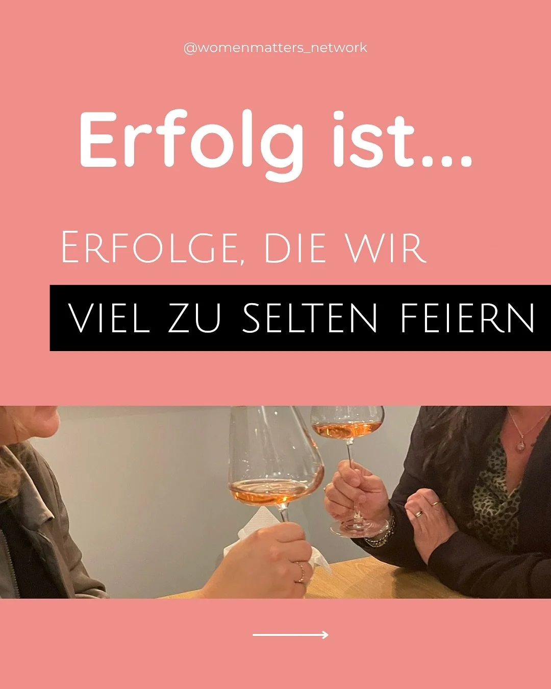 Wir Frauen feiern zu selten. 
Wir rennen, liefern, leisten – und gehen weiter, als wär’s nichts. 
Der womenmatter/s Wine Circle erinnert uns daran, kurz innezuhalten. Zu sagen: Ich hab das gut gemacht. 
Was feierst du heute? 🍷
?