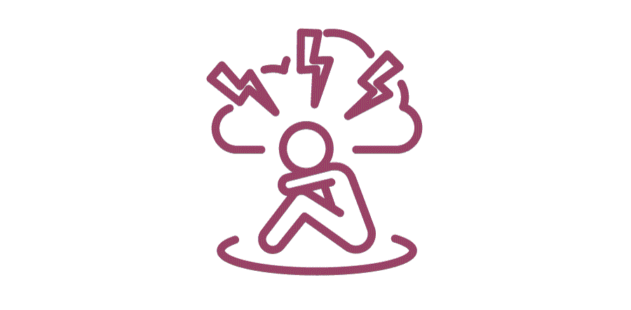 Icon person sitting holding knees with lightning bolts above head