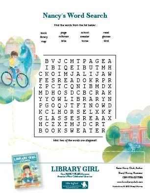 Thumbnail for Library Girl book activity sheet showing a word search 