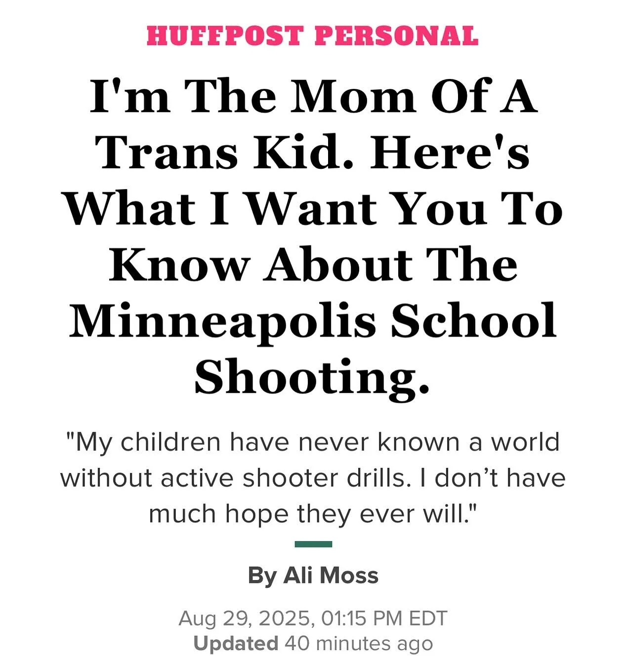 The Minneapolis shooting hit me super hard: not only does every school shooting hurt my heart, but the perpetrator was a trans woman, and I&rsquo;m terrified about how this will fuel the right&rsquo;s &ldquo;trans terrorism&rdquo; conspiracy theory a