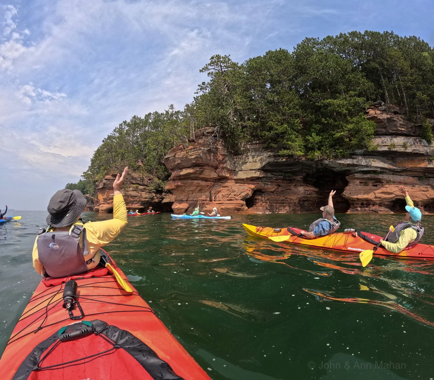 Kayakers waving to Hikers on Lakeshore Trail