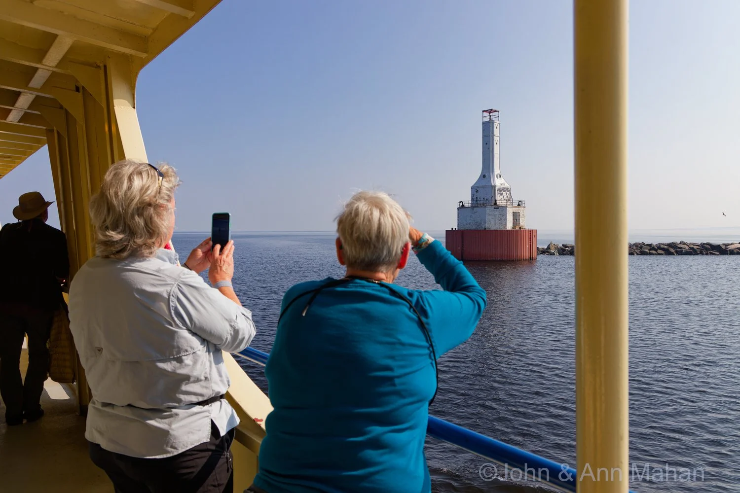 On board Ranger III -- passing Keweenaw Upper Entry Lighthouse as we enter open Lake Superior