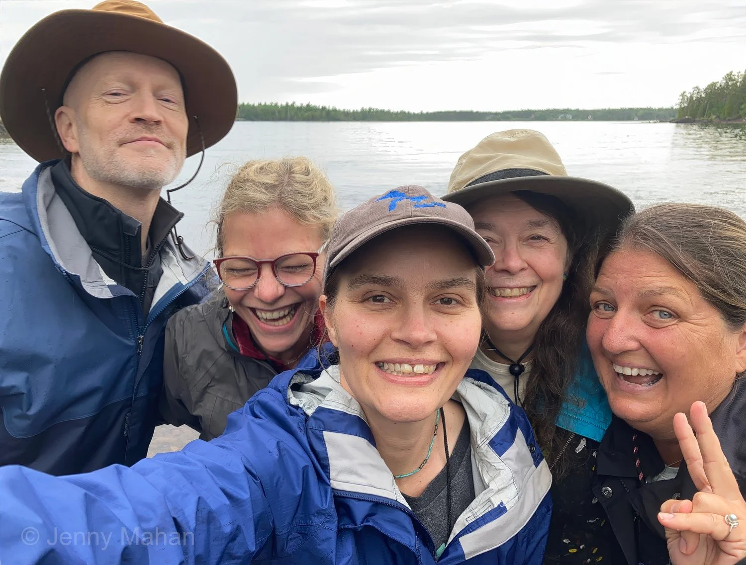 Keweenaw Peninsula Coach Tour -- Group Selfie while Wading in Lake Superior at Fort Wilkins State Park