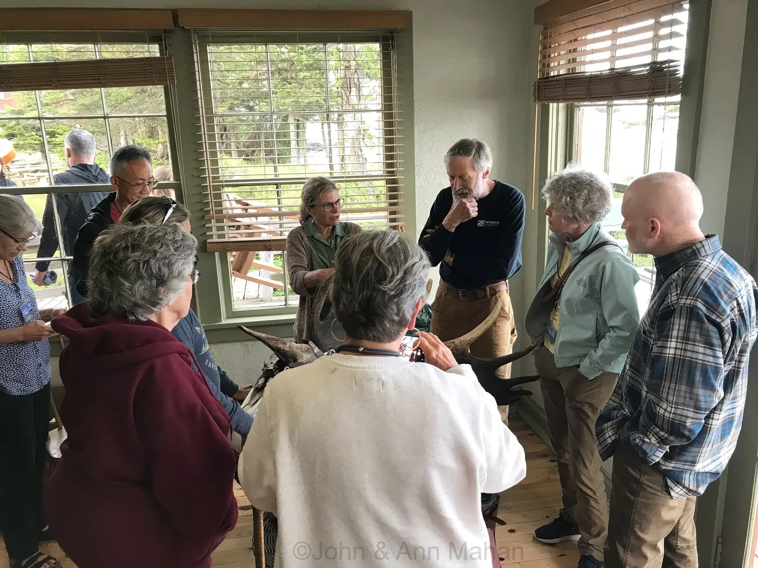 Dr. Rolf Peterson discussing Isle Royale Wolf-Moose Study, in Rock Harbor Lodge Guest House