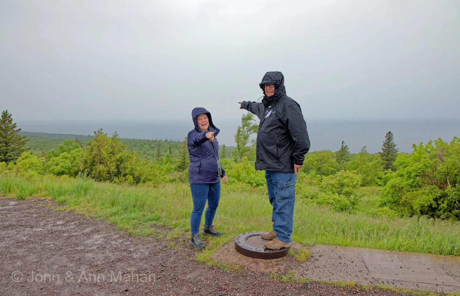 Keweenaw Peninsula Coach Tour -- trying to locate Isle Royale in the fog, from Brockway Mountain