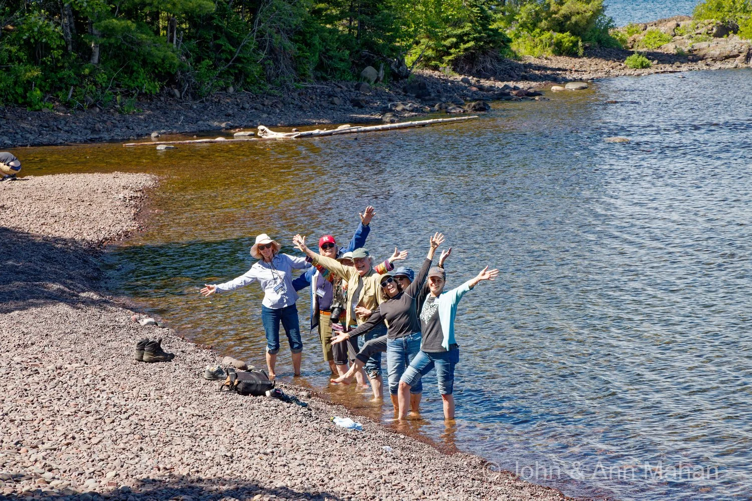 Keweenaw Peninsula Coach Tour -- Wading in cold Lake Superior at Fort Wilkins State Park