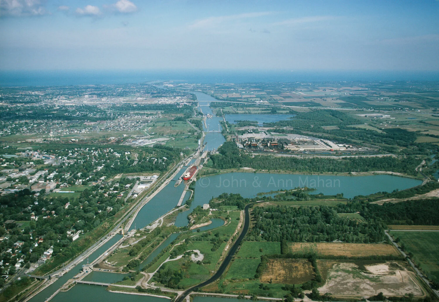 D_20-982C Aerial view of Welland Canal that bypasses Niagara Falls and connects Erie-Ontario shipping