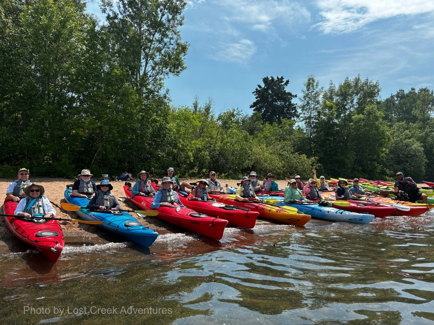 Photo by Lost Creek Adventures -- Group on Meyers Beach, ready to launch