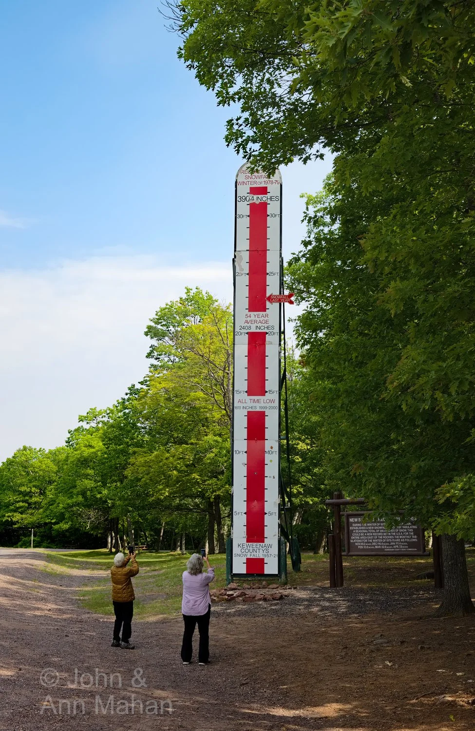Keweenaw Peninsula Coach Tour -- Thermometer Billboard showing Snowfall Depth