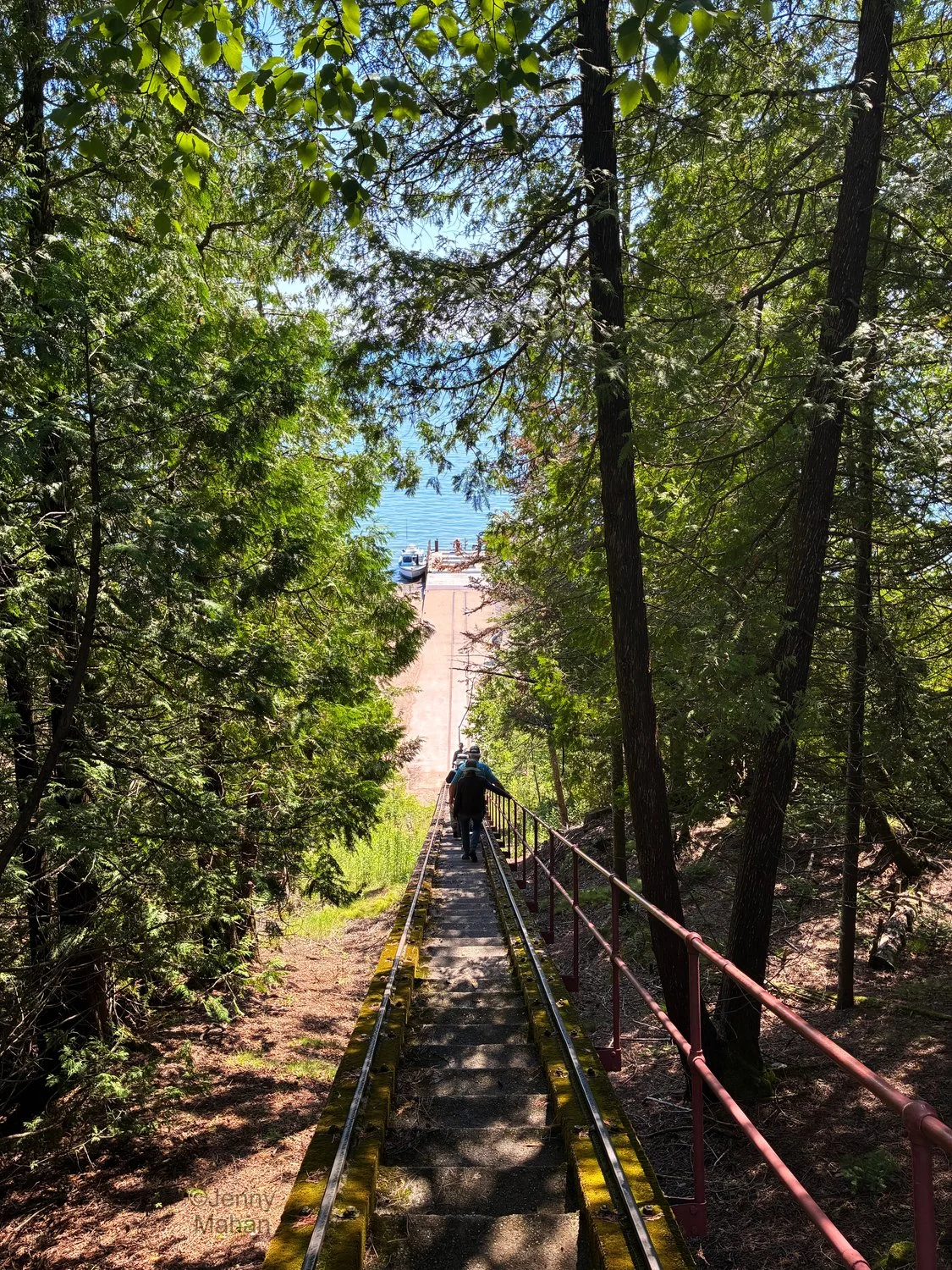 Descending Michigan Island Stairs to Dock and Beach (123 steps)