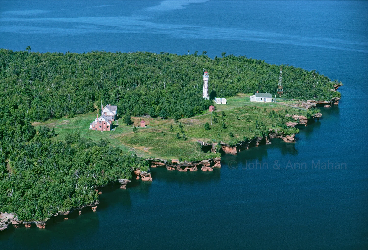 ID_6-1924C Aerial view of Devils Island Light Station and Sea Caves -- Apostle Islands