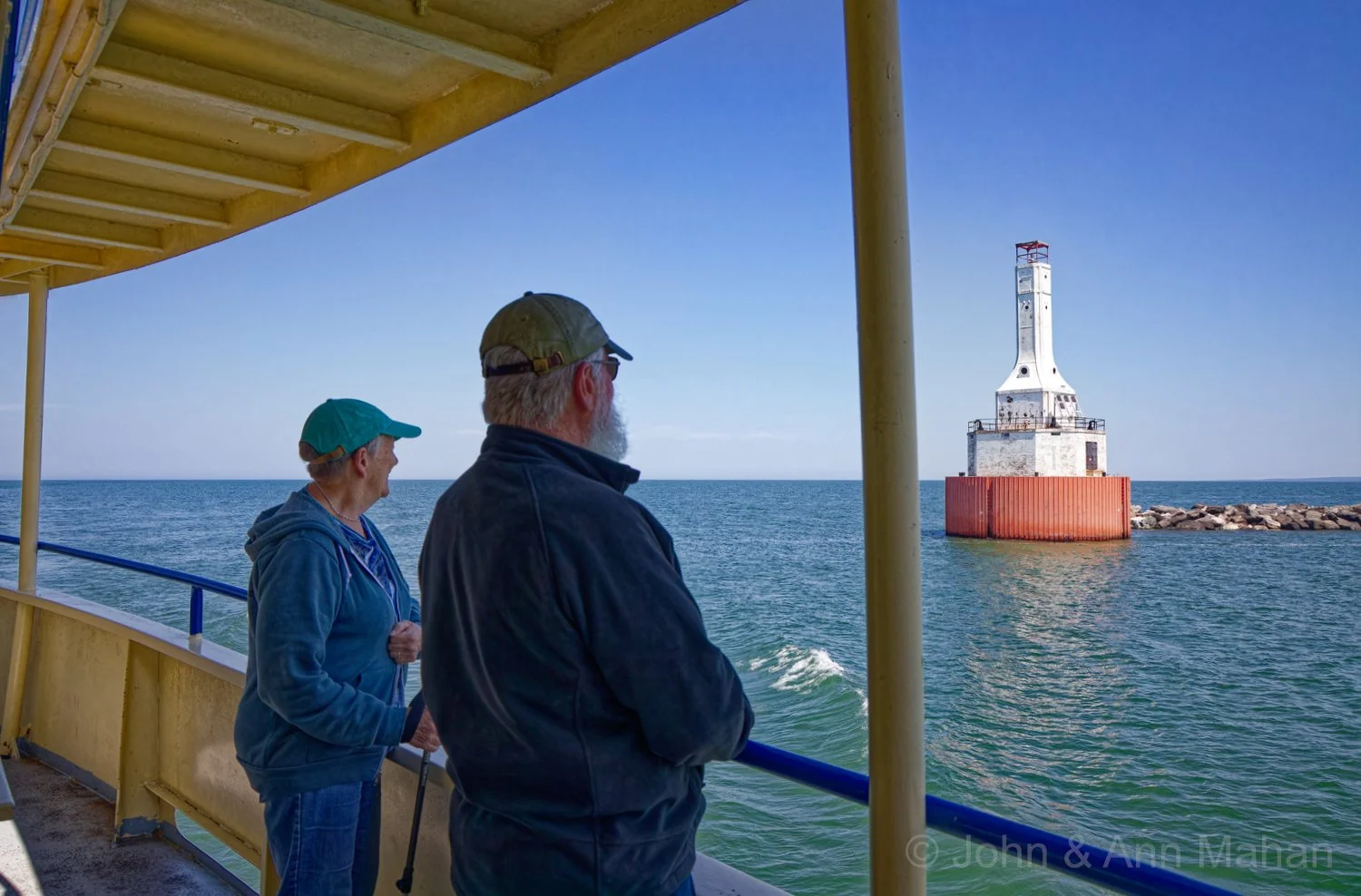 On board Ranger III -- passing Keweenaw Upper Entry Lighthouse as we return to the mainland