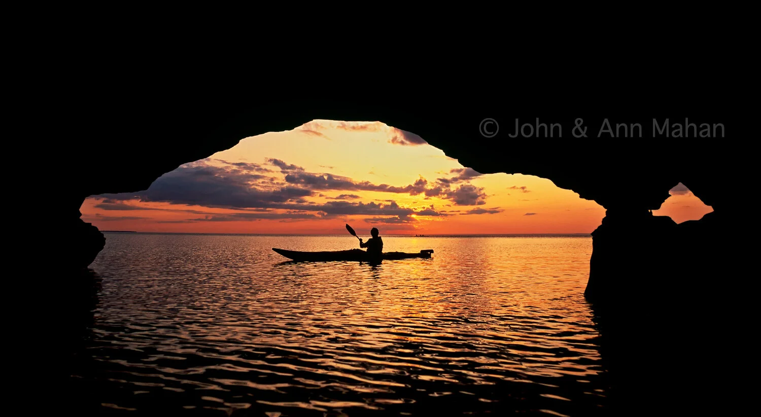 ID_10-5707B Sea Kayaking at Sunset at Mawikwe Bay Sea Caves -- Apostle Islands