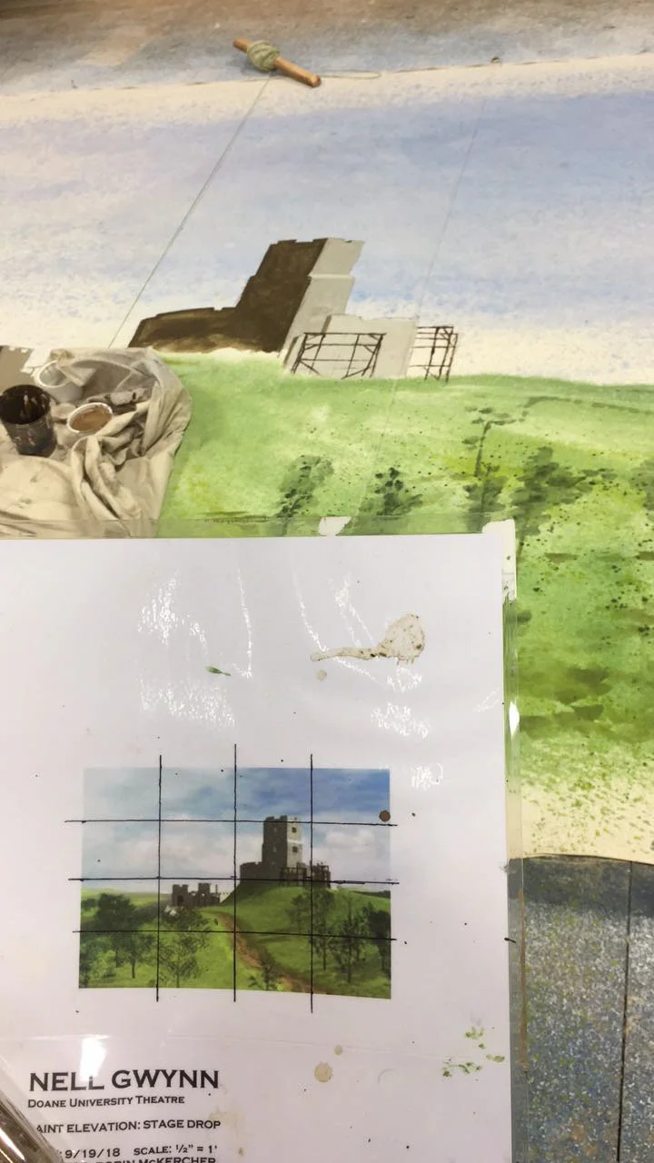 Castle drop - paint elevation and gridding with twine