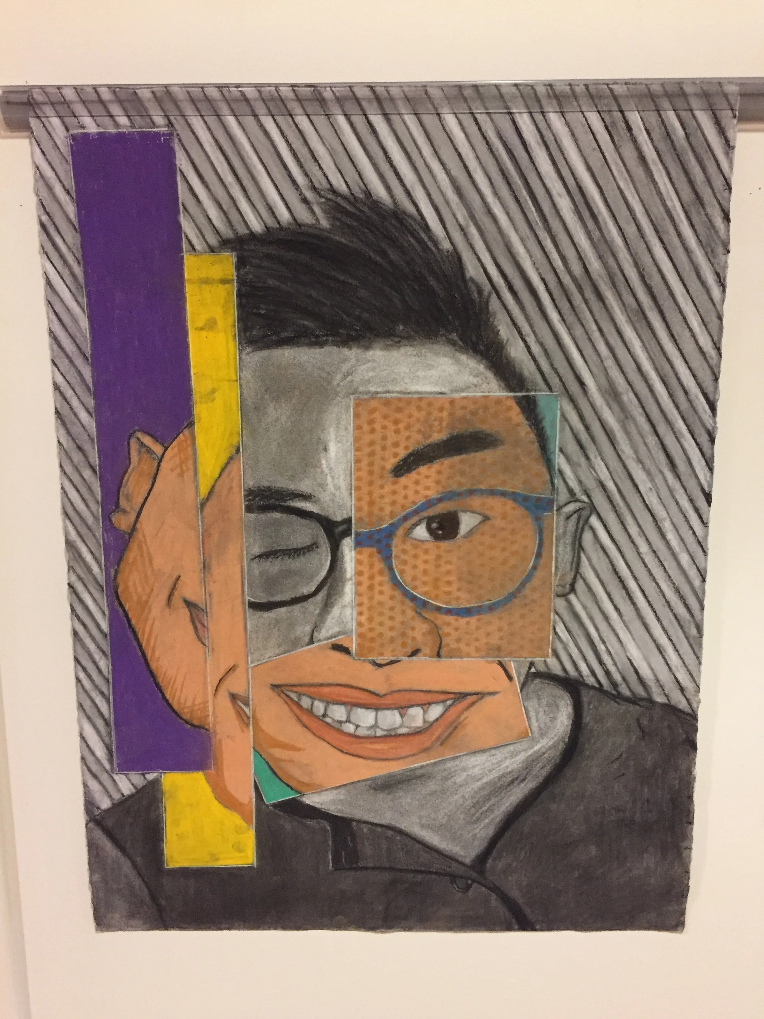 Fractured self portrait (charcoal and pastel) - finished