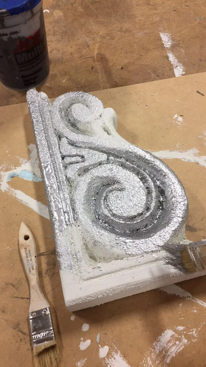 Foam ornamentation - carving foam, scenic dope, silver