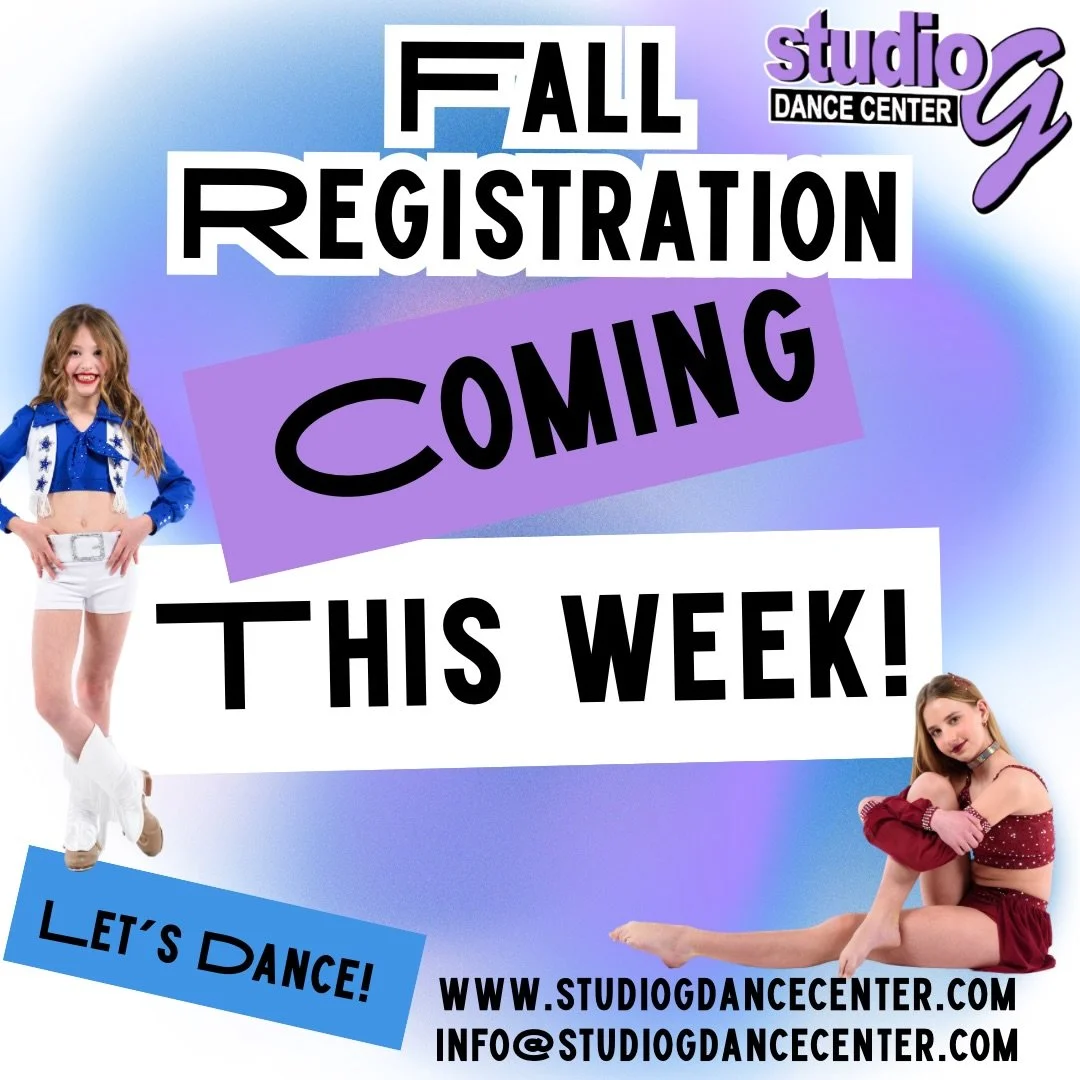 BELONG. GROW. HAVE FUN. FIND YOUR PLACE. 💜✨

Fall Registration at Studio G opens THIS WEEK!
All ages. All styles. Two locations. One Studio G. 🫶

Your season starts here.
Stay tuned&hellip; 👀💫🪩🎉
