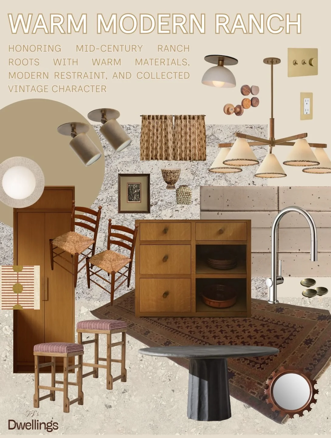 We&rsquo;ve been having so much fun sourcing with our clients for the 1950s Ranch remodel we&rsquo;re doing this fall. From vintage dining chairs to handmade artisan lighting to collected art to a custom built bar cabinet and dinette bench, this spac