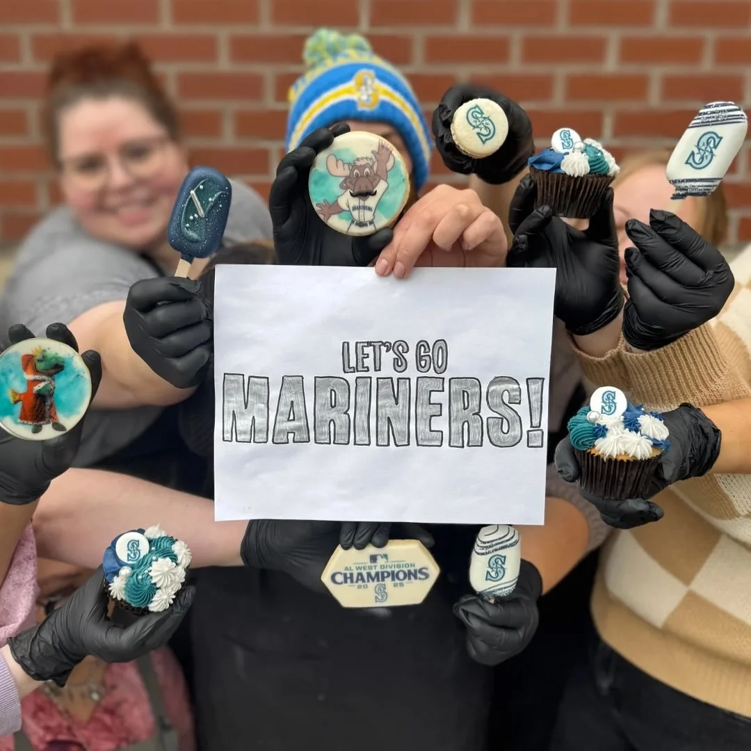 All hands on deck for Game 5 today! These treats are headed back down to @tmobilepark . We still have some @mariners themed treats available in store today but they will fly out of here like a Cal Raleigh home run! First come first serve! Go Mariners
