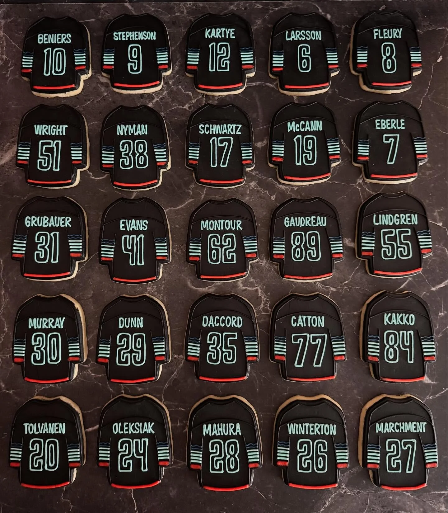 How we feelin&rsquo; about the @seattlekraken new third jerseys!? We think they look prettttty darn cool on some cookies! 😎