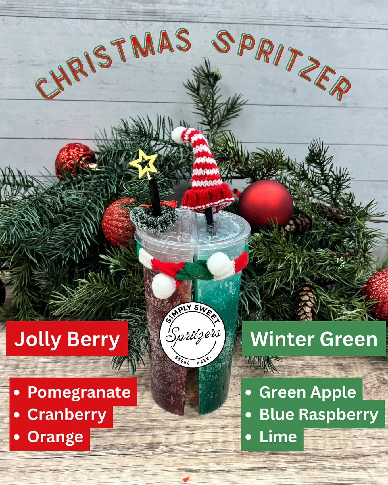 Have you tried our 24 ounce double sided Christmas spritzer? Two festive flavors, one freaky little cup! 

Need some pep in your holiday shopping step?? Add some white lotus for a boost of caffeine