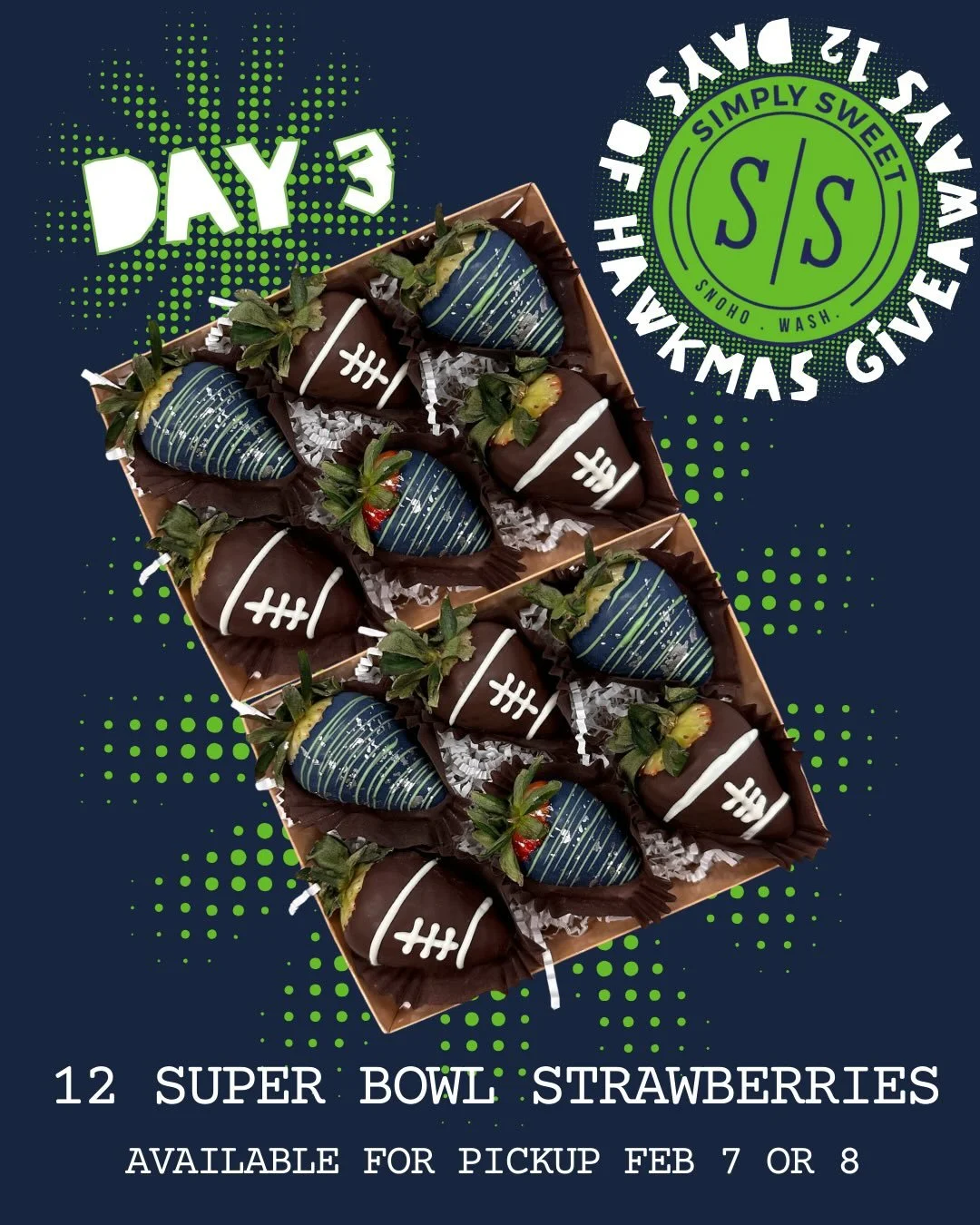 🎵🎶ON THE 3RD DAY OF HAWKSMAS SIMPLY GAVE TO ME, A 12 PACK OF CHOCOLATE STRAWBERRIEEEEEEES!!!! 🎶🎵🍓

&ldquo;Who is your favorite Seahawks player, past or present?&rdquo;

For day 3 of Hawkmas, you can enter to win 12 Super Bowl Strawberries! These