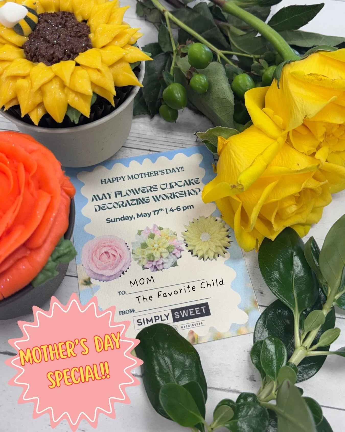 Need a last minute Mother&rsquo;s Day gift?? Bring her to our cupcake decorating class!! One $55 reservation is good for 2 guests, you&rsquo;ll each get 4 jumbo cupcakes to decorate in a beautiful floral design with a flower pot to put them in!! 

Ph