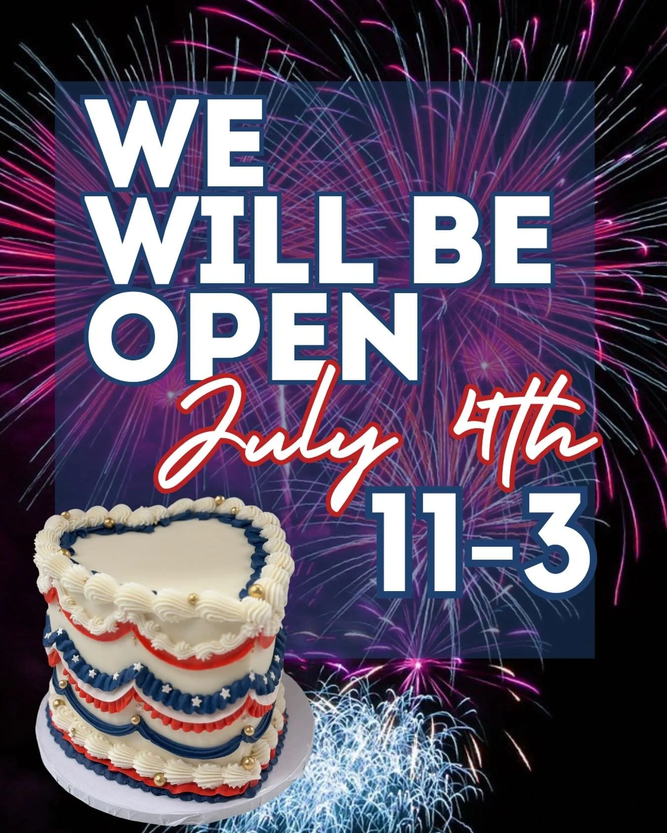 May flew by so fast, thought we&rsquo;d a head start on July! We&rsquo;ll be open early on the 4th so you can grab your sweets while running your last minute bbq and firework errands! 🎆

Keep an eye out for our 4th treats! They&rsquo;ll be dropping 