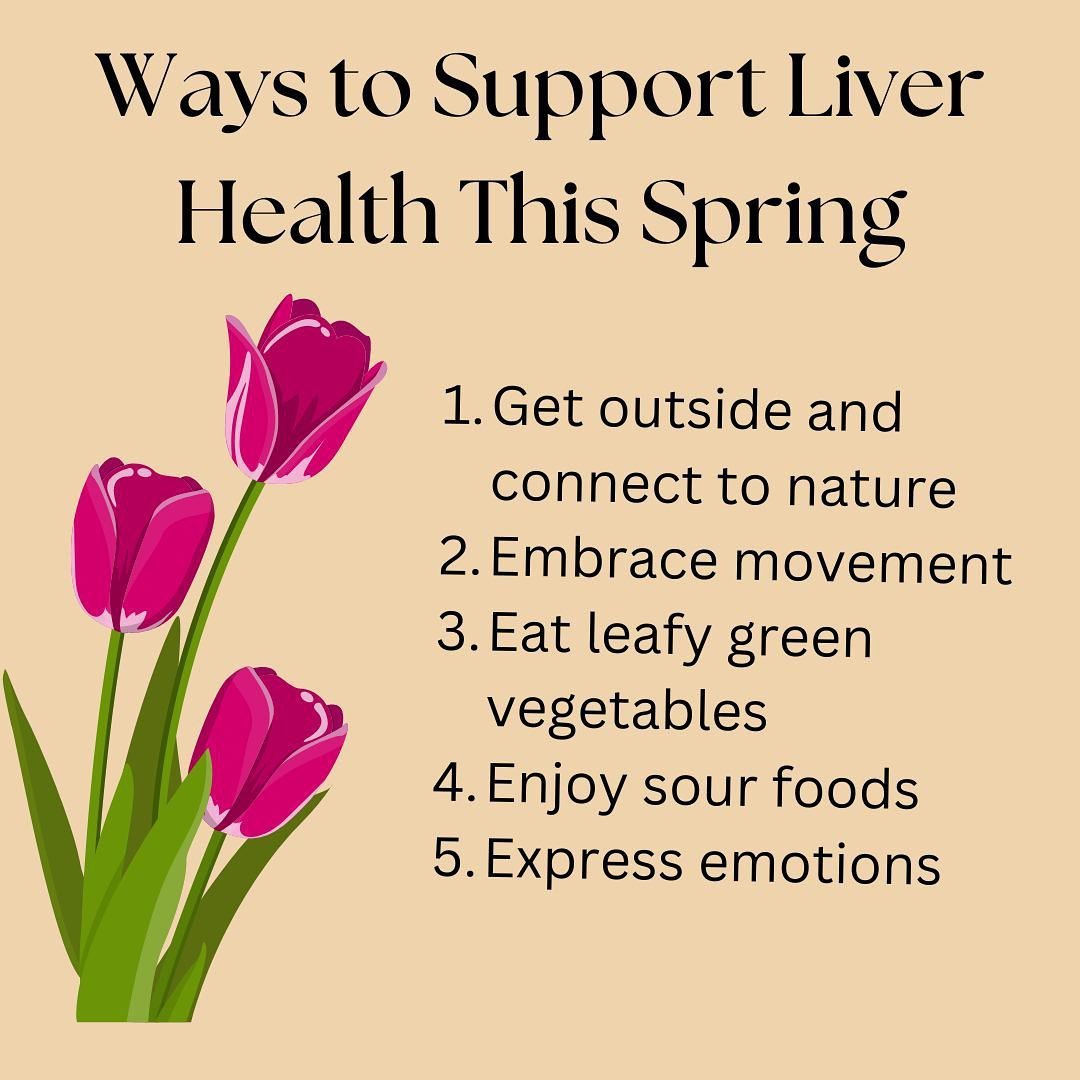 In Chinese medicine, Spring is associated with the Wood element, which corresponds to the Liver and Gallbladder organs. The color is green and the flavor is sour.  During this season, it&rsquo;s benefical to support these organs and their associated 