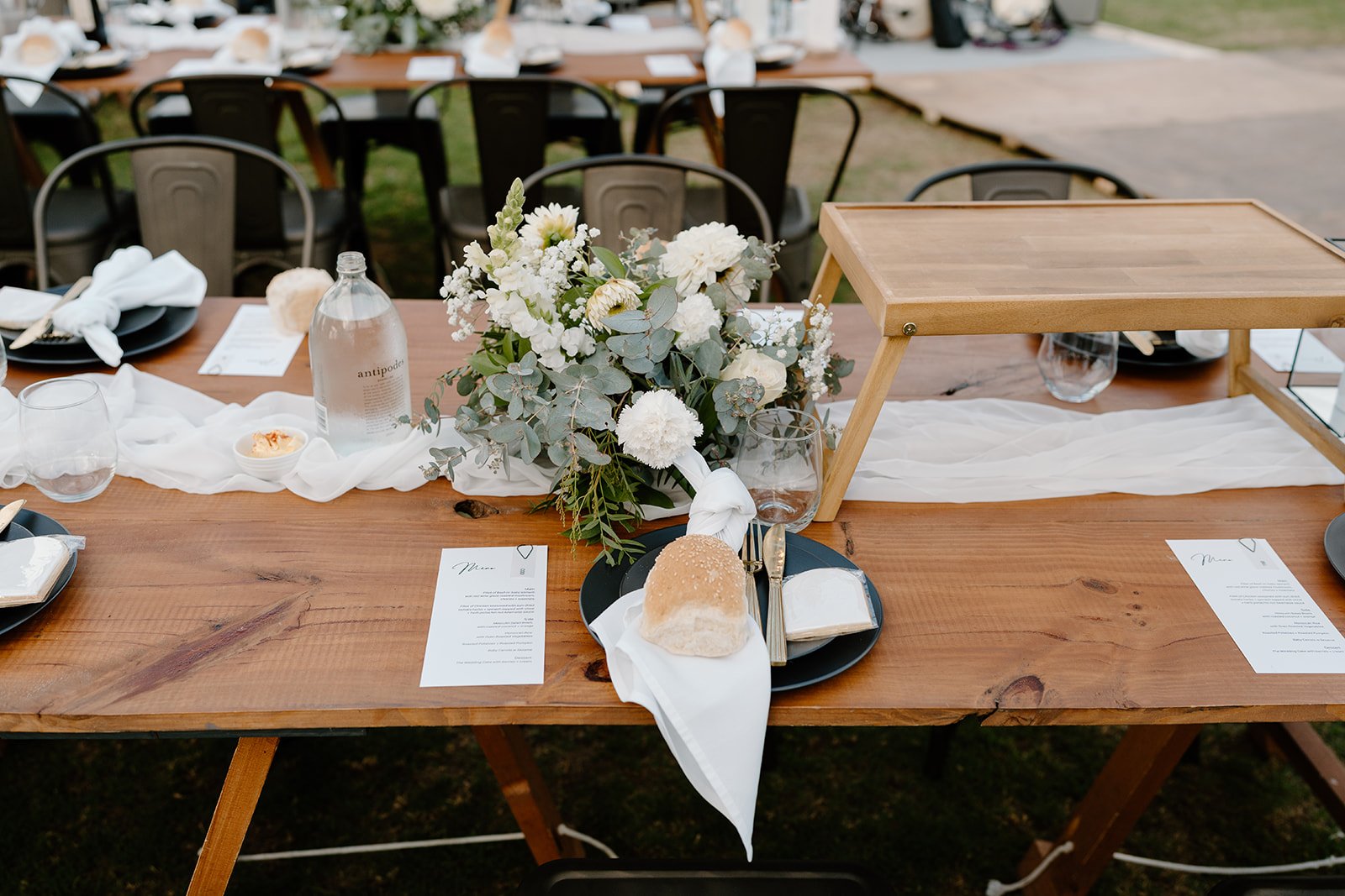 White chiffon table runner (3m lengths), $10ea to hire
