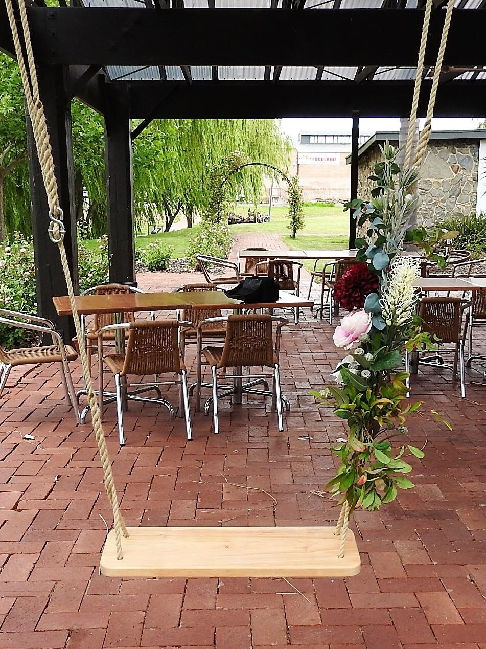Wooden swing, $75 to hire