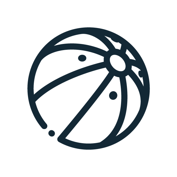 Line drawing icon of a goalball dark blue on a white background