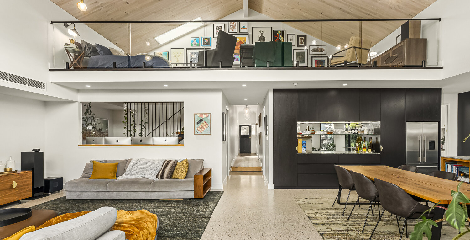 Living space and mezzanine Footscray renovation