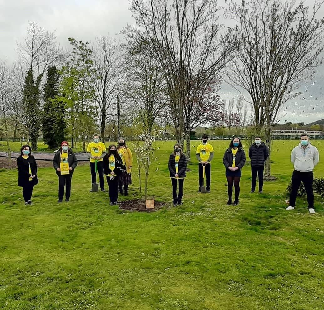 Teachers Mr O'Brien &amp; Ms Whelan and Principal Ms Lowney with TY students planting a Cherry Blossom Tree of Hope to promote Darkness into Light, the main fundraiser event from Pieta House. Join us at sunrise, May the 8th. @pieta.house @electricire