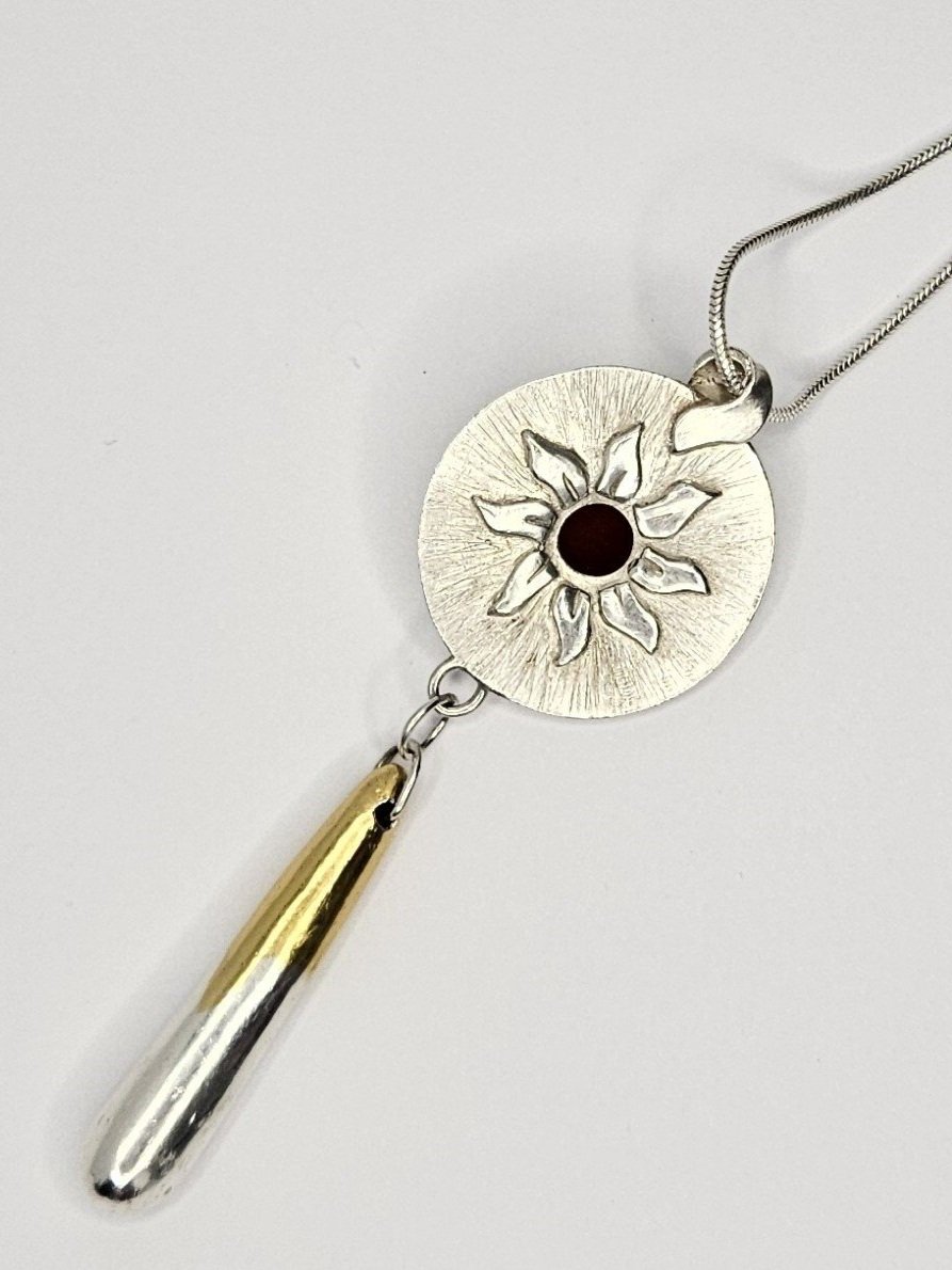 Per SaRa Ra as the Evening Sun pendant. Fine Silver and 24k gold.