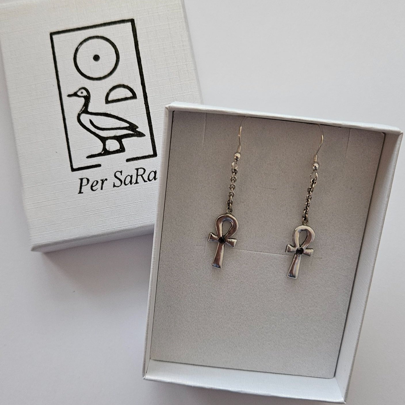 Per SaRa sterling silver stone set ankh drop earring