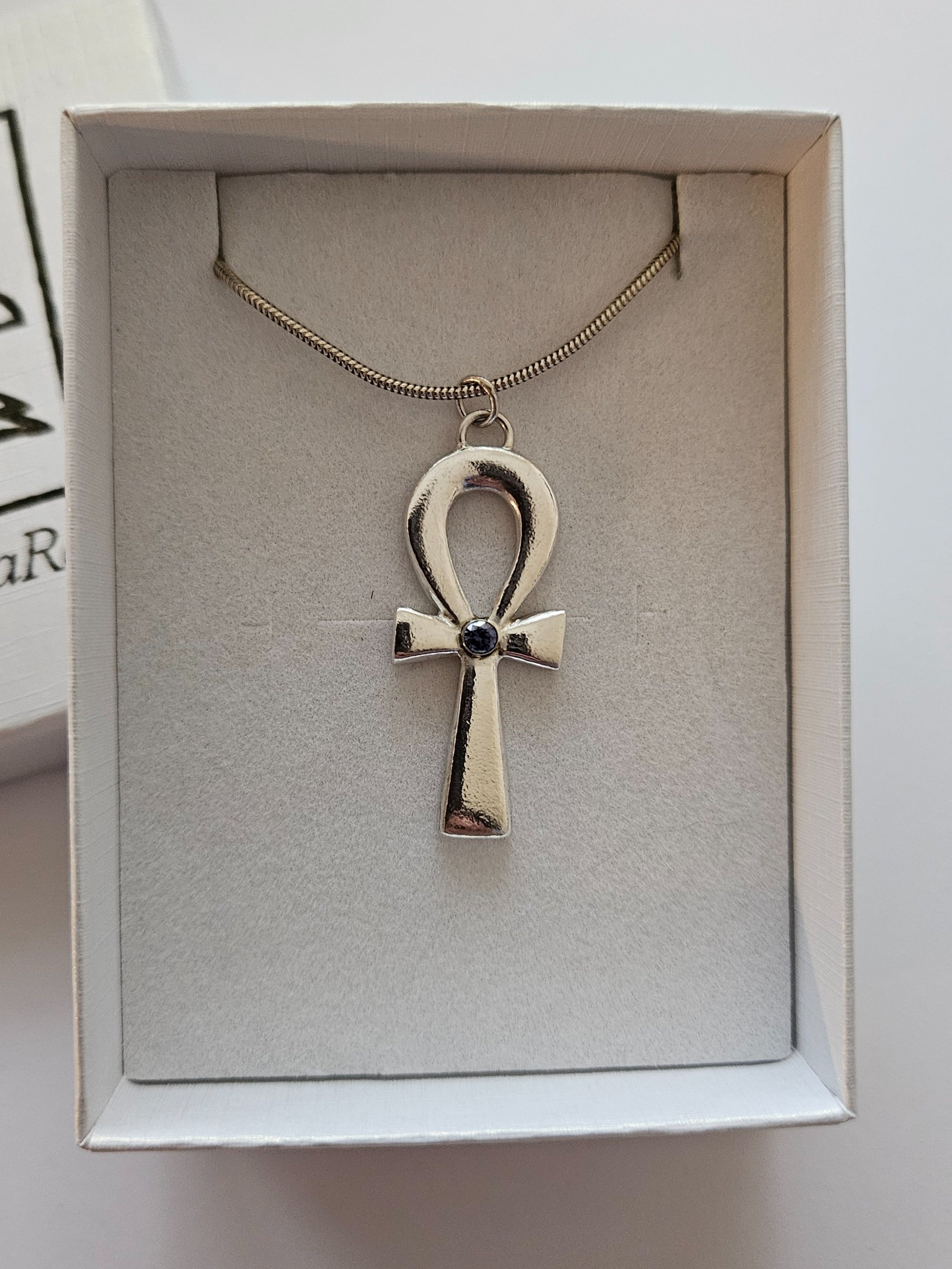 Per SaRa fine silver stone set ankh pendant
