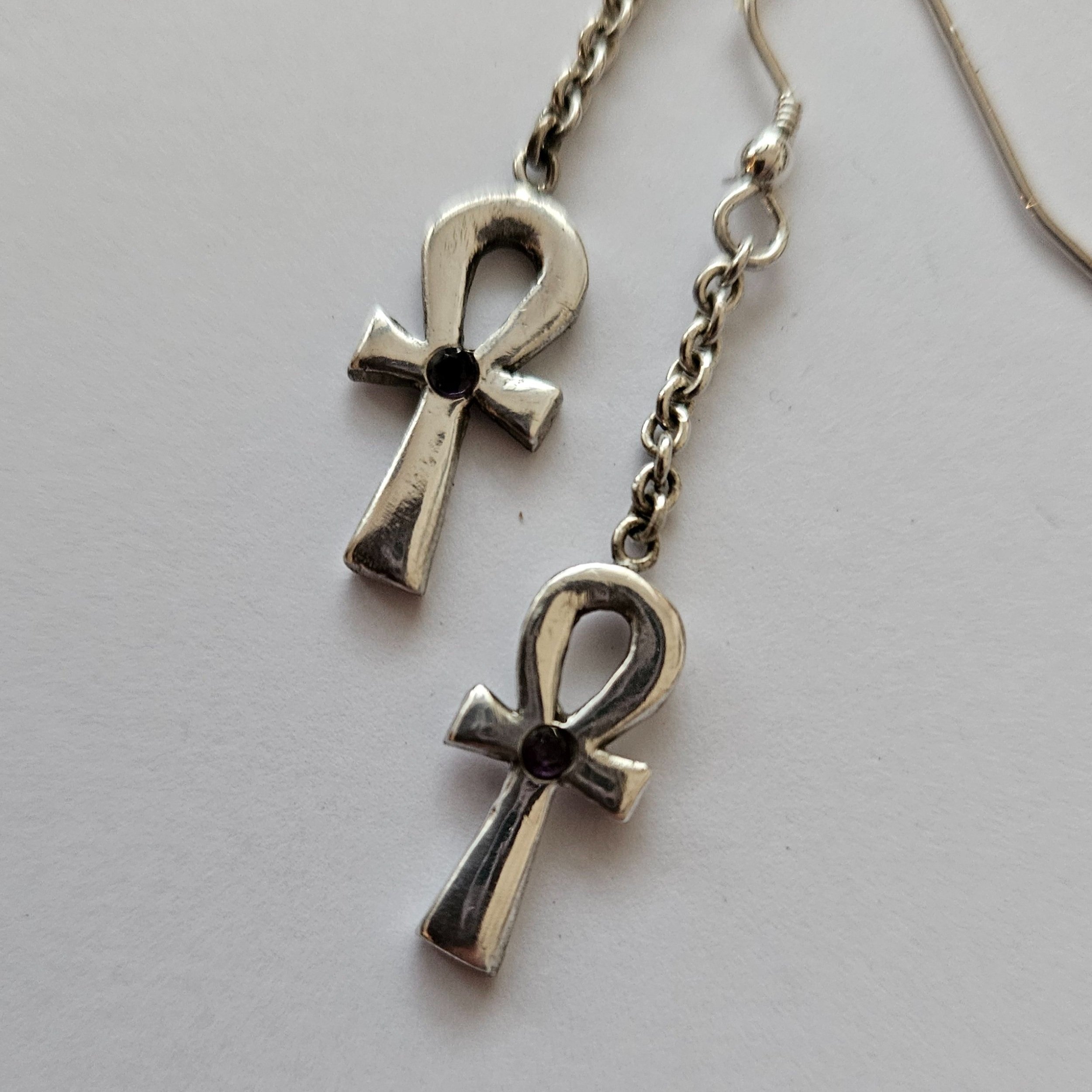 Per SaRa sterling silver stone set ankh drop earrings