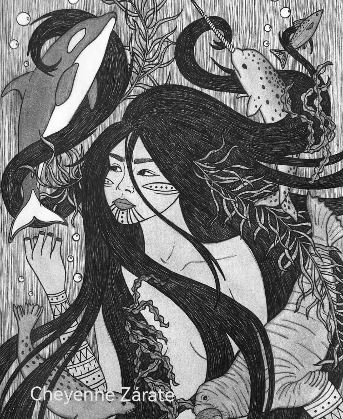 Sedna - also known as Nerrivik and many other names across the Arctic - is an Inuit Goddess and mother-protector of the sea and its creatures.

As a child living with a remote community of Inuit, her story used to terrify me and the other children. N