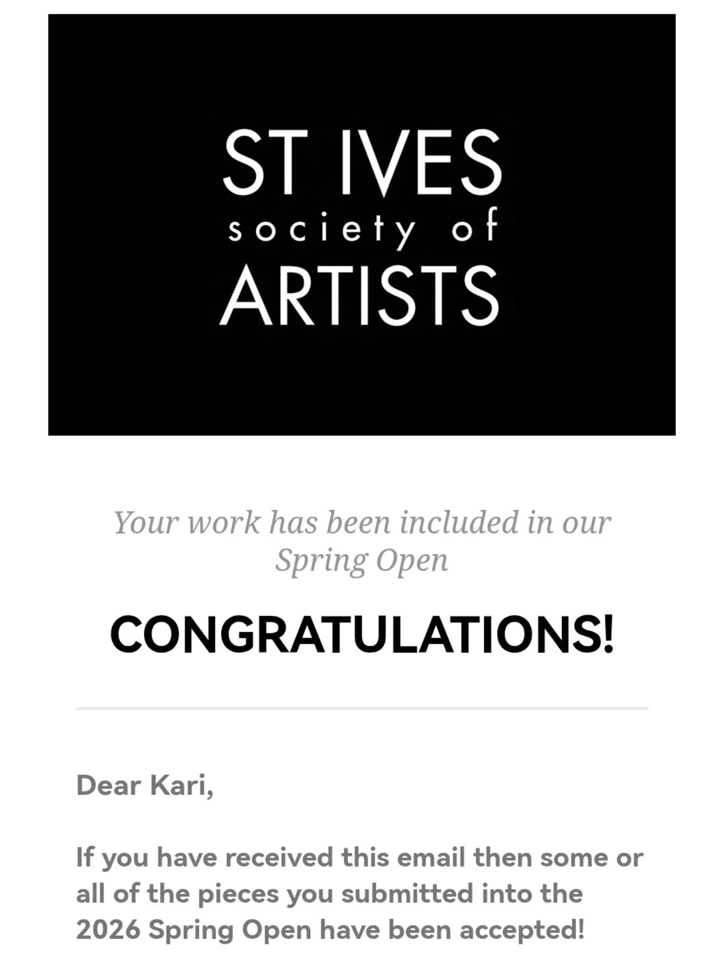 Thrilled to have my work accepted for the @stivessociety spring open exhibition again!

Two beautiful new works will be on display. I'm not going to tell you which ones as it would spoil the surprise if you go and take a look!

Over 500 artworks subm