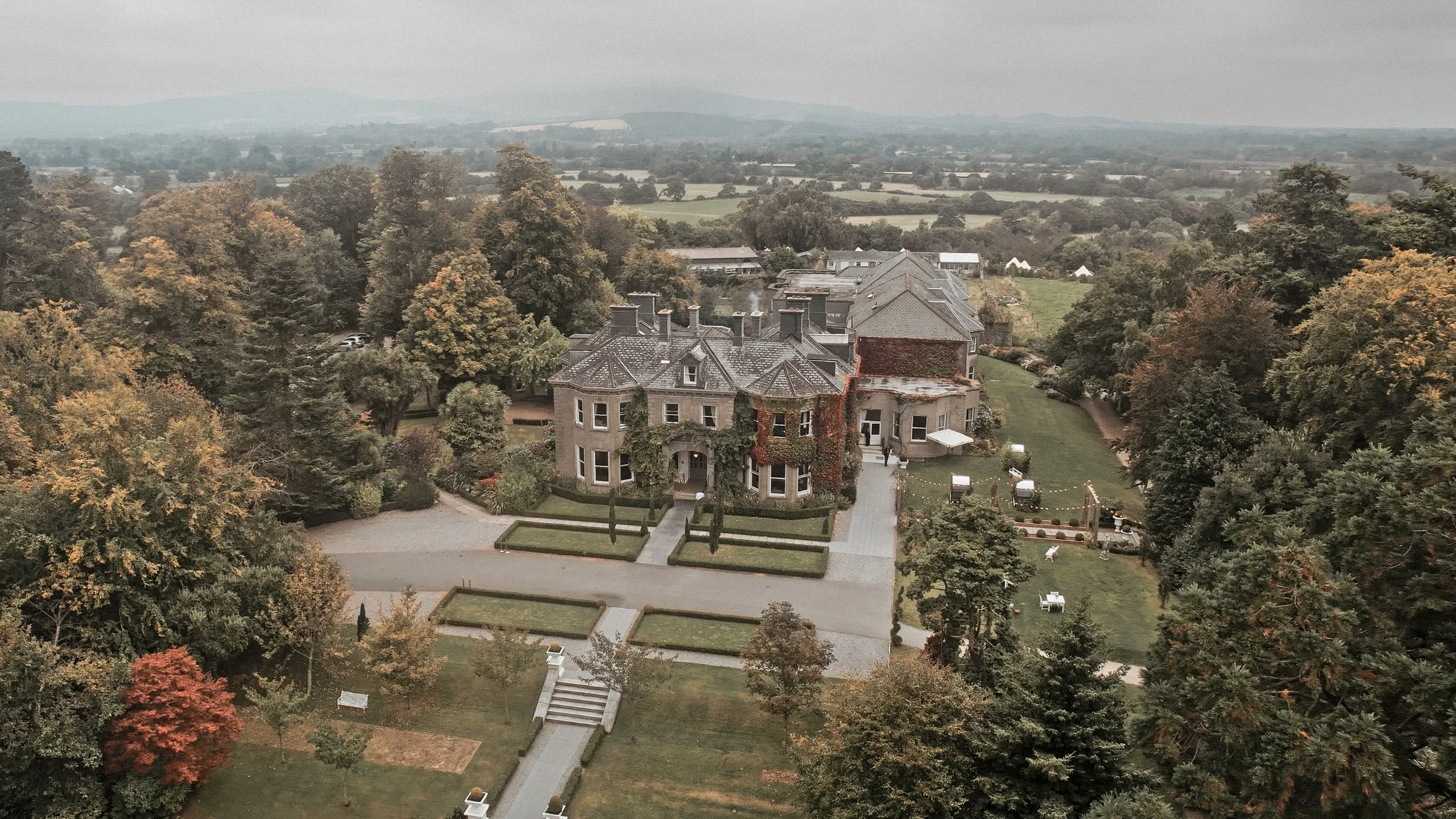 Aerial view of Tinakilly Country House and its gardens in Rathnew, Co. Wicklow – wedding venue