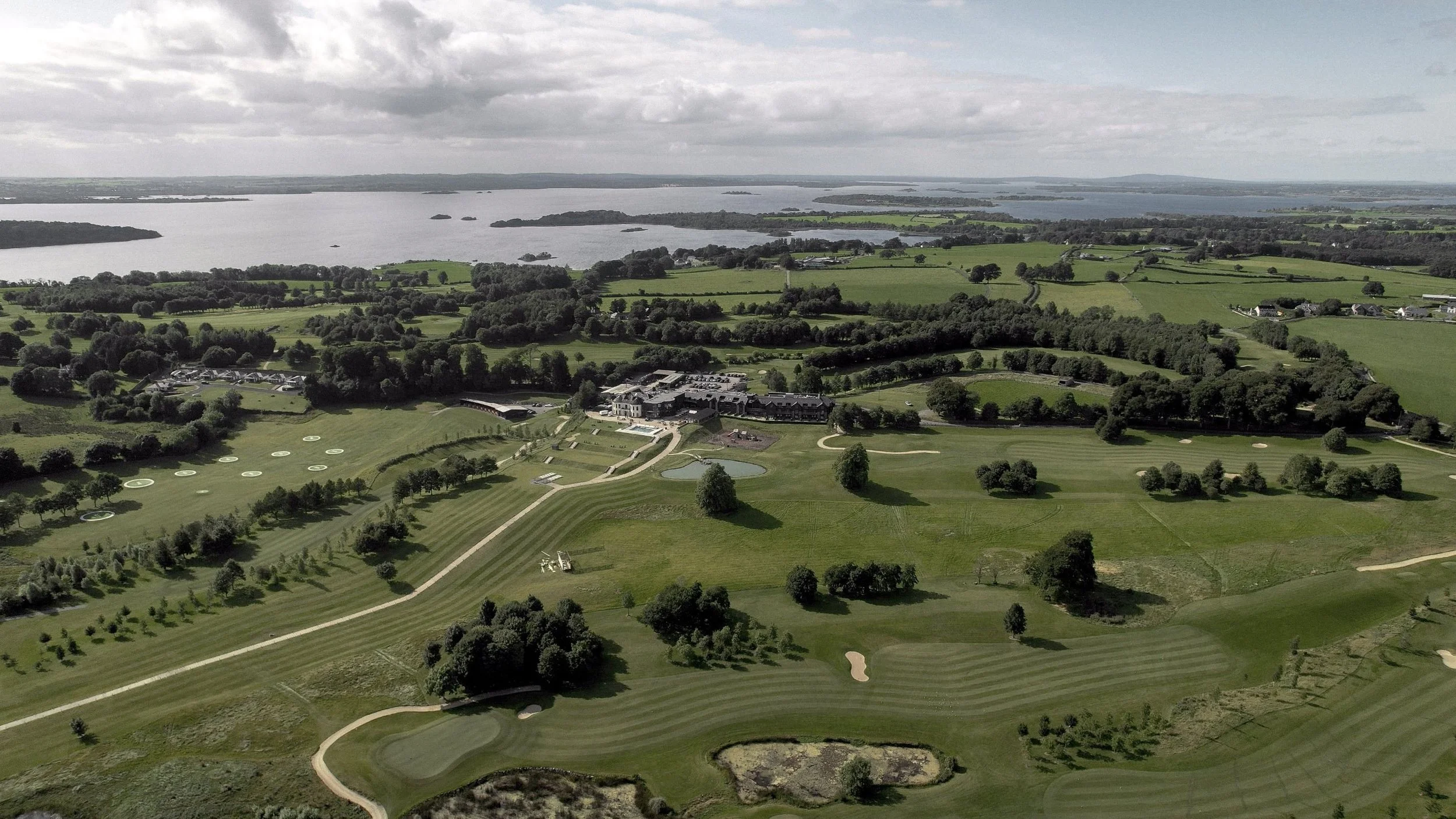 Aerial view of Glasson Lakehouse, its golf course and Lough Ree near Athlone, Co. Westmeath