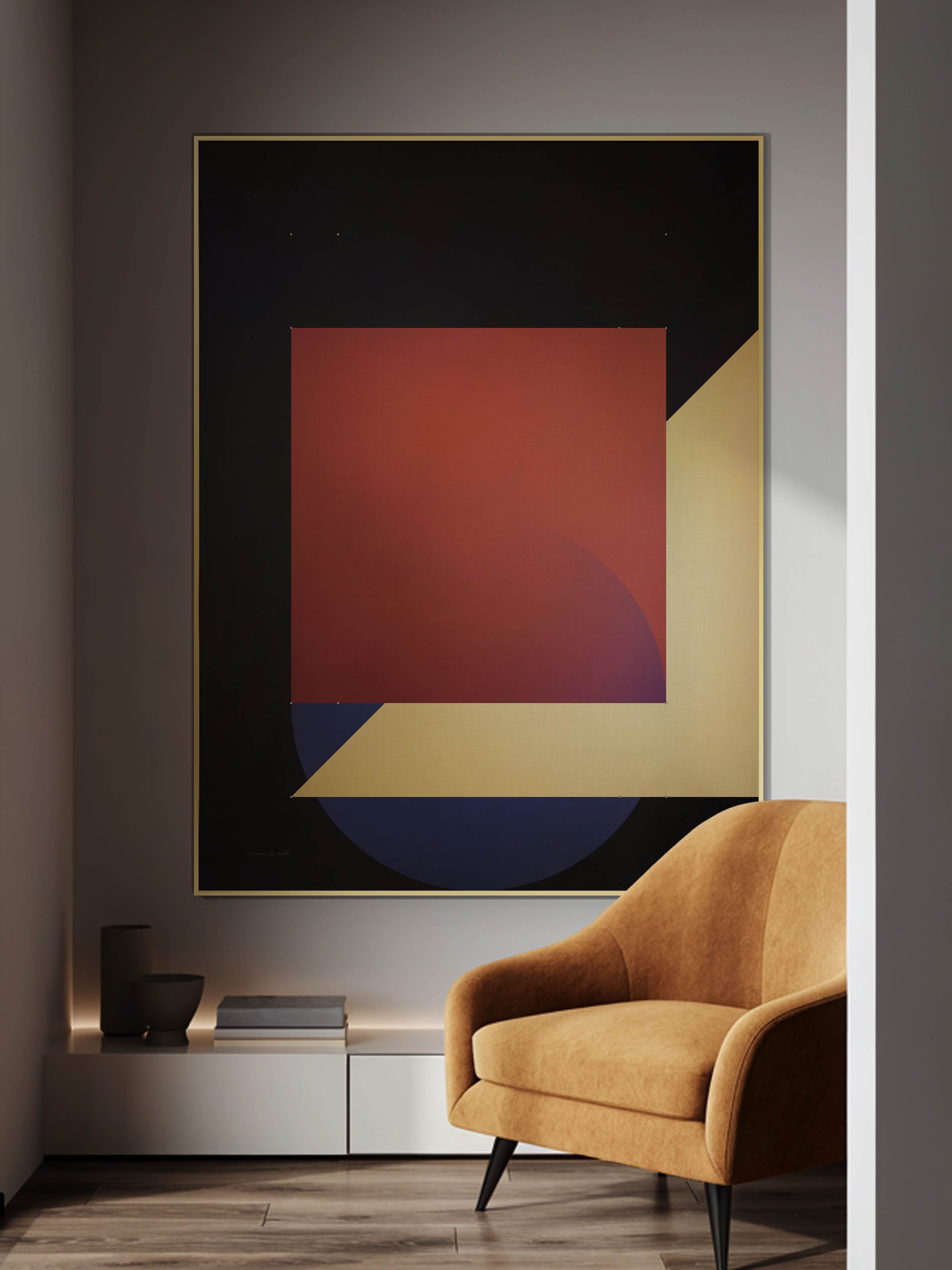 Juxtaposition of simple red, yellow and blue geometric shapes