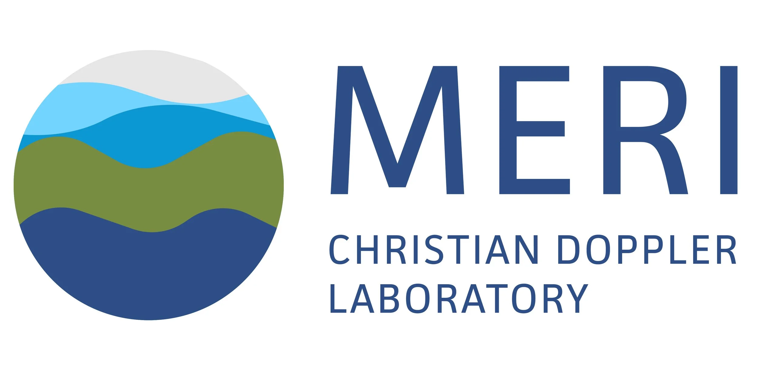 Logo for MERI Christian Doppler Laboratory featuring a circular emblem with stylized hills or waves in blue and green, next to the text 'MERI Christian Doppler Laboratory' in blue.