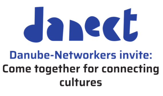 Logo with the word 'dance' in blue, followed by text inviting Danube-Networkers to connect cultures.