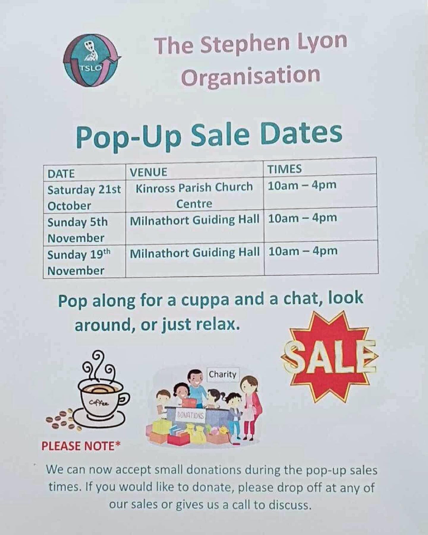Here are the next three dates of our pop up sales that we hope to see everyone at! We are happy to say that we can now accept small amounts of donations, these can be handed in at our pop up sales or arrangements can be made for collection.

If you r